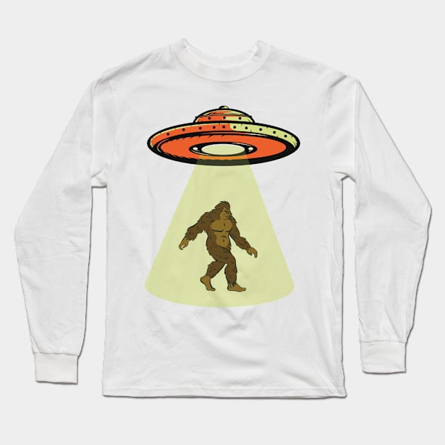 Funny Bigfoot UFO Lover Gift Space Alien Abduction Long Sleeve T-Shirt by Art master